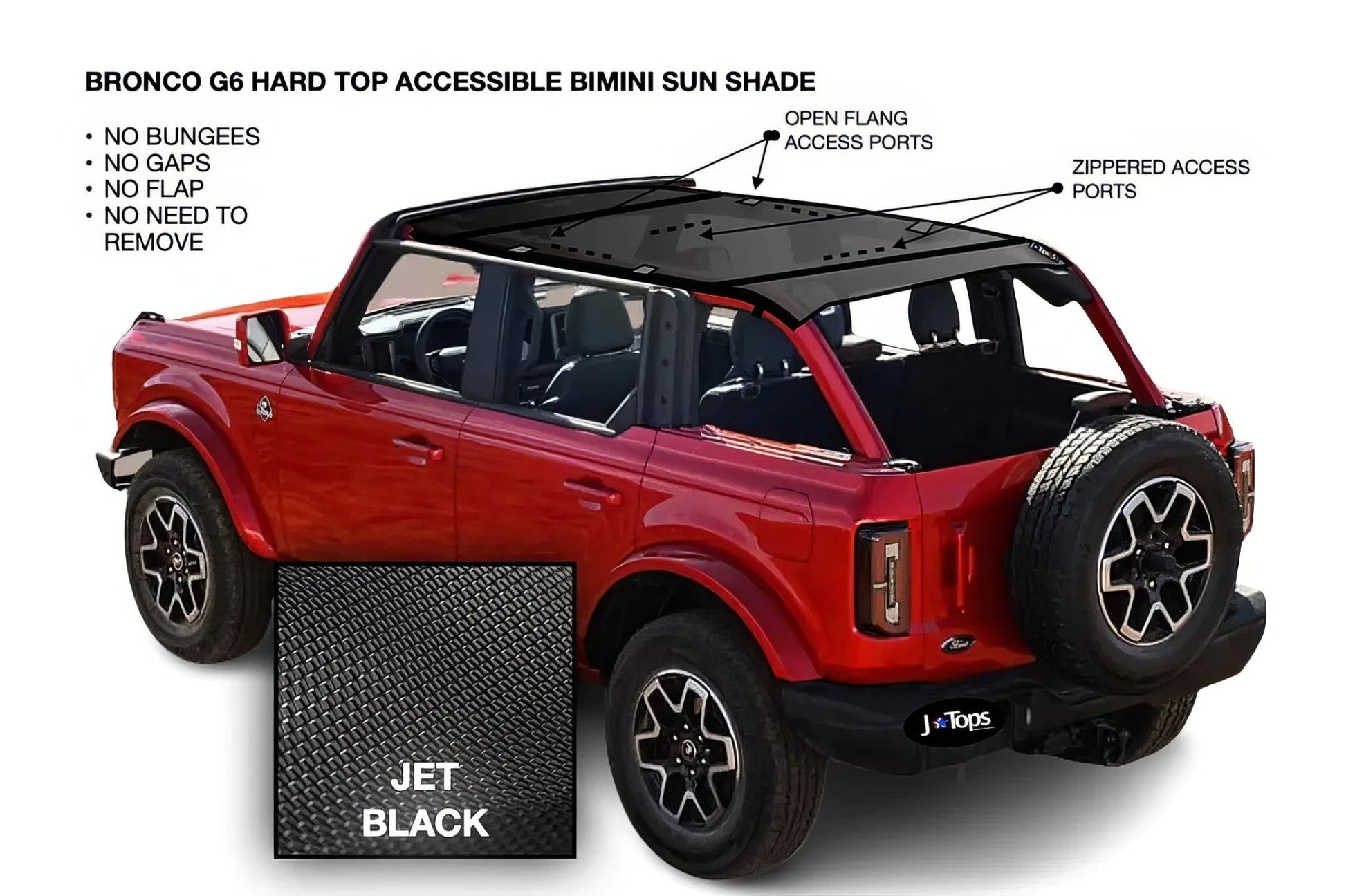 J-Top USA 2021 6th Generation Ford Bronco 4 Door UV Resistance Top Sun Shade - Partsaccessoriesusa