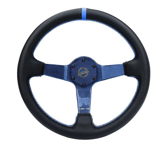 NRG Innovations® Carbon Fiber Steering Wheel 350MM Blue Carbon Fiber, Blue Stiching, Blue Center Mark, Leather - Partsaccessoriesusa