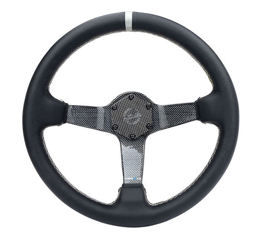 NRG Innovations® Carbon Fiber Steering Wheel 350MM Gold Carbon Fiber, Gold Stiching, Gold Center Mark, Leather - Partsaccessoriesusa