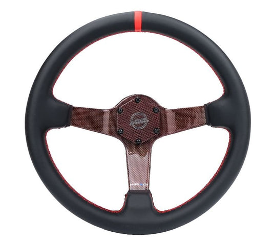 NRG Innovations® Carbon Fiber Steering Wheel 350MM Red Carbon Fiber, Red Stiching, Red Center Mark, Leather - Partsaccessoriesusa