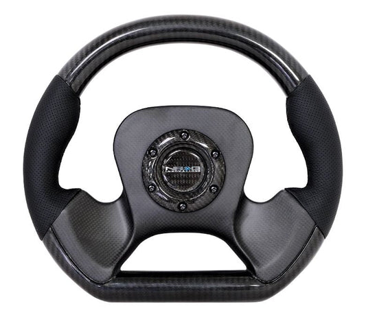 NRG Innovations® Carbon Fiber Steering Wheel With Leather Accent 320MM CF Center Plate Two Tone Carbon - Partsaccessoriesusa
