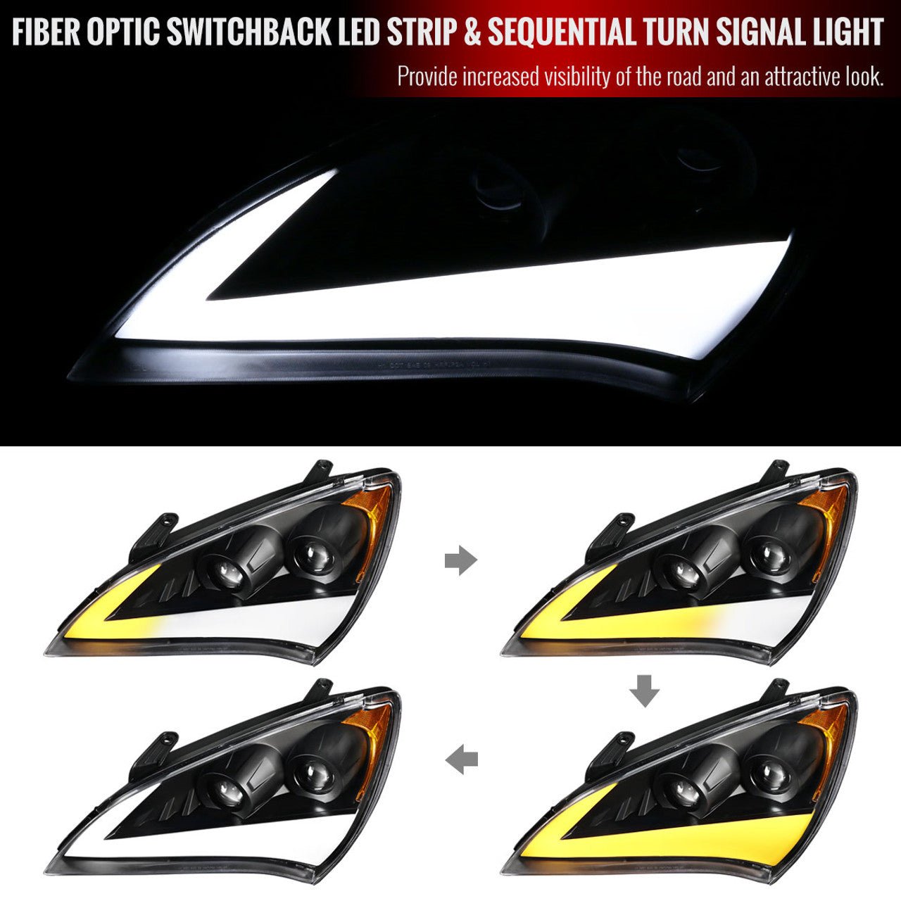 Spec-D Tuning 2010-2012 HYUNDAI GENESIS COUPE SEQUENTIAL LED BAR PROJECTOR HEADLIGHTS - Partsaccessoriesusa