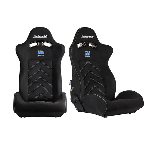 Buddy Club Racing Spec Sport Reclinable Seat Black with Adapter Plate - Black - Partsaccessoriesusa