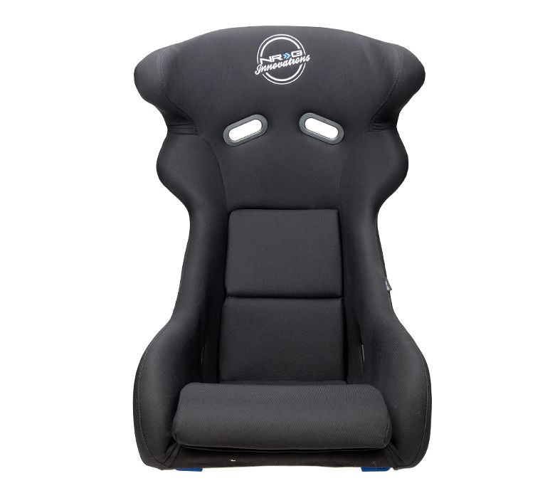 NRG Innovations® FRP Bucket Seat - White finish w/Arrow Embroidery and Blue Side Mount Bracket (Perfect for Racing Sim Rig) - Partsaccessoriesusa