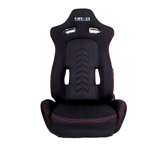 NRG Innovations® "The Arrow" NRG Cloth Sport Seat Black w/Red Stitch w/logo - Partsaccessoriesusa