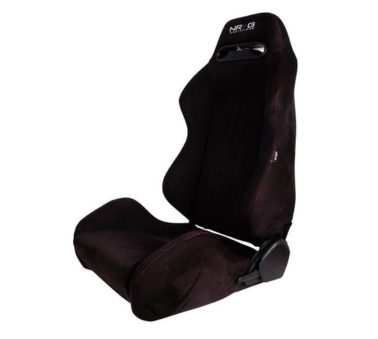 NRG Innovations® Type-R Suede Sport Seat Black w/Red Stitching w/logo - Partsaccessoriesusa