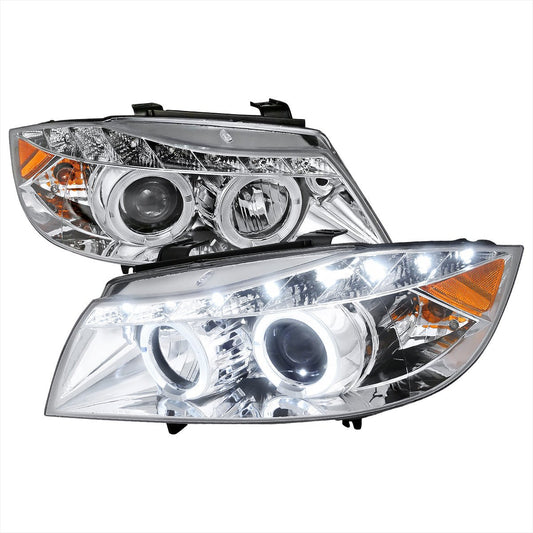 Spec-D Tuning 2006-2008 BMW E90 3-SERIES DUAL HALO PROJECTOR HEADLIGHTS W/ LED LIGHT STRIP - Partsaccessoriesusa