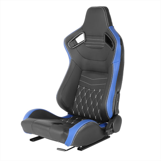 Spec-D Tuning RACING SEAT - BLACK WITH BLUE PVC WITH WHITE STITCHING - LEFT SIDE - Partsaccessoriesusa
