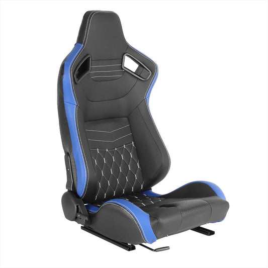 Spec-D Tuning RACING SEAT - BLACK WITH BLUE PVC WITH WHITE STITCHING - RIGHT SIDE - Partsaccessoriesusa