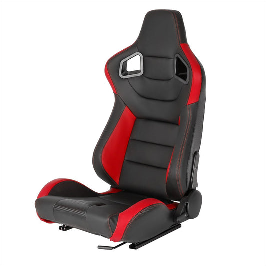 Spec-D Tuning RACING SEAT - BLACK WITH RED PVC - LEFT SIDE - Partsaccessoriesusa