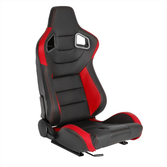 Spec-D Tuning RACING SEAT - BLACK WITH RED PVC - RIGHT SIDE - Partsaccessoriesusa