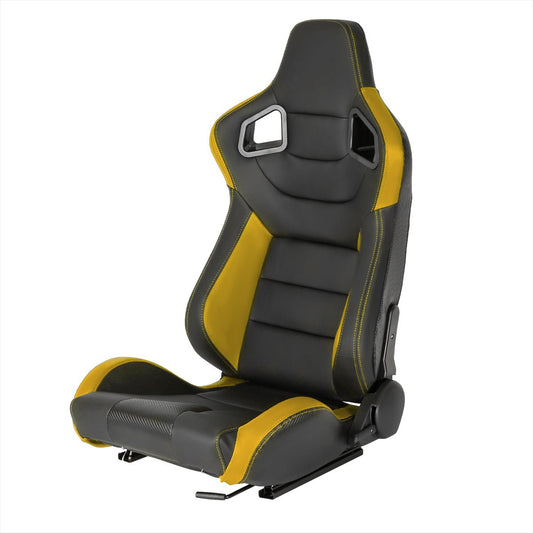 Spec-D Tuning RACING SEAT - BLACK WITH YELLOW PVC - LEFT SIDE - Partsaccessoriesusa