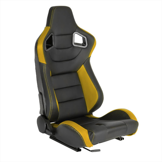 Spec-D Tuning RACING SEAT - BLACK WITH YELLOW PVC - RIGHT SIDE - Partsaccessoriesusa